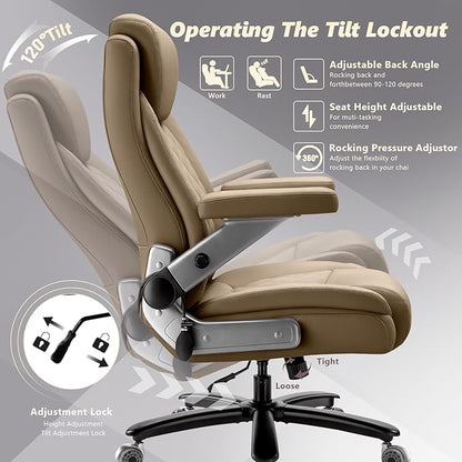 650LBS Large Heavy Duty Office Chair with 5D Flip Arms,Comfy Big and Tall Executive Office Desk Chair with Pocket Spring Cushion,High Back Computer Chair with Lumbar Support,Dual Rubber Wheel