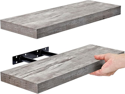 Sorbus Floating Shelves for Wall, Bathroom Shelves Wall Mounted for Kitchen, Bedroom, Bathroom Storage Over Toilet, Hanging Book Shelf for Wall Home Decor Living Room (Gray, 2 Pack)