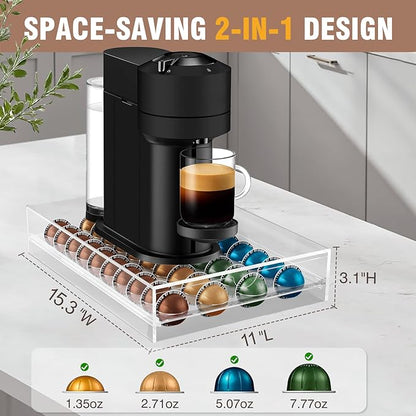 Jumyee Acrylic Coffee Pod Holder Storage Drawer, Clear 40 Pods Coffee Capsule Organizer for Countertop, Pod Holder for Coffee Pod and Espresso Machines