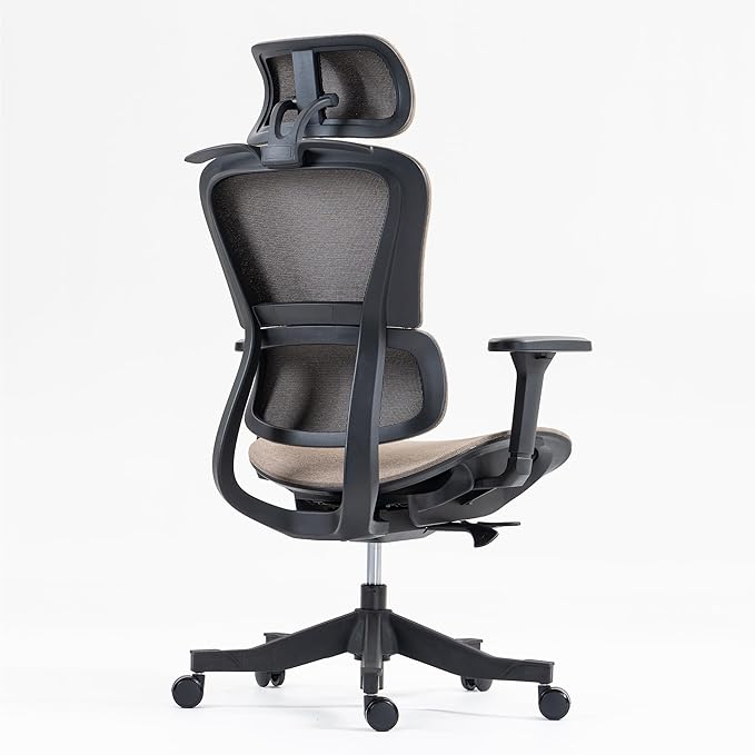 Ergonomic Office Chair with Independent Lumbar Support, Adjustable Height & 360° Swivel for Home Office Workstation (Brown)