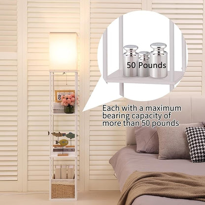 Gupuzm Floor Lamp with Shelves, 4 Layer Square Standing Lamp with 3 Color Temperature Bulb, Corner Display Bookshelf Lamp for Living Room, Bedroom and Office（White-2 Packs）