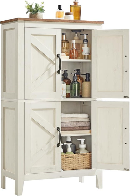 VASAGLE LIRY Collection - Farmhouse Storage Cabinet, Bathroom Floor Cabinet with Barn Doors, Freestanding Kitchen Pantry, Adjustable Shelves, for Dining Room, Living Room, Rustic White, UBBK773W01