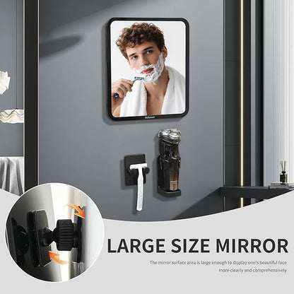 Fog free shower mirror - rotatable, adjustable shaver hook, suitable for both men and women with makeup mirrors, shower accessories, bathroom anti fog mirror (8 * 7 inches), shaver holder (black)
