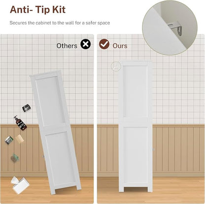 Iwell Tall Bathroom Cabinet, Storage Cabinet with Adjustable Shelves, Bathroom Storage Cabinet for Living Room, Dining Room, Entryway, White