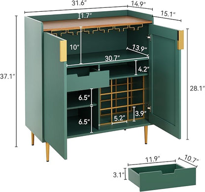 ARTPOWER Coffee Bar Cabinet with Wine Racks, Green Liquor Cabinet with Fluted Texture, Modern Sideboard Buffet Cabinet for Kitchen Dining Room, Living Room