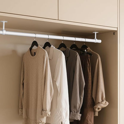 Closet Rod, Closet Rods for Hanging Clothes, 17 to 67 inch Adjustable Ceiling/Wall mounted Closet Hanging Rod, Heavy Duty Clothes Rod Clothing Bar, Closet Poles for Hanging Clothes for Wardrobe