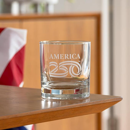 Rolf Glass 1776 10oz On the Rocks Whiskey Glass | America250™ Officially Licensed | America's 250th Anniversary Commemorative Glass | Made in the USA | Hand Engraved Logo | Packaged in Gift Box