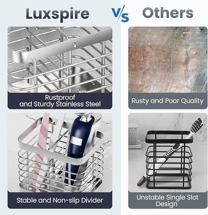 Luxspire Toothbrush Holders for Bathroom, Stainless Steel Electric Toothbrush Holder Wall Mounted, Shower Toothbrush Toothpaste Holder, Bathroom Organizer Essentials, 2 Slots, Silver