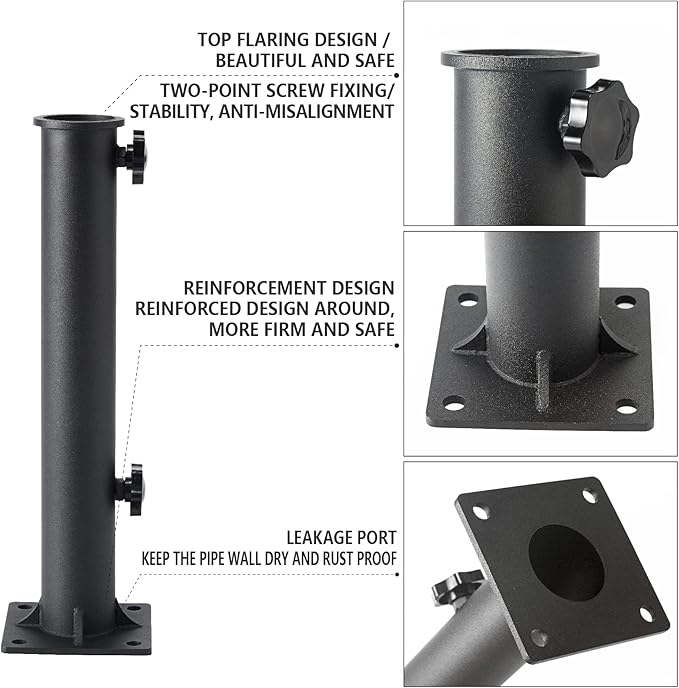 Stainless Steel Patio Umbrella Bracket for 1.5"-2" Umbrella Insert for Outdoor Ground Fixing Parasol Base (Black)