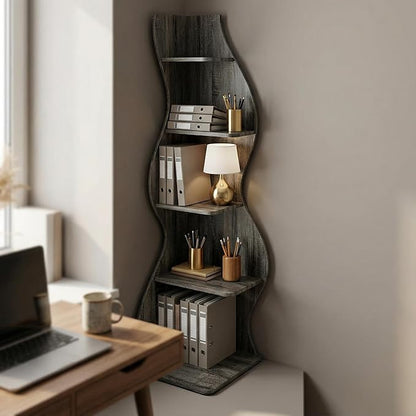 Arvolia 70 Inch Corner Shelf Stylish Design,Modern 5-Tier Wall Corner Bookshelf,Stylish Corner Small Bookcase Storage Rack Plant Stand with Unique Shape for Home Office (Gray)