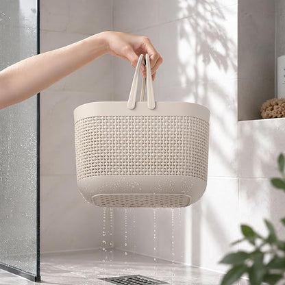 UUJOLY Plastic Organizer Storage Baskets with Handles, Shower Caddy Bins Organizer for Bathroom and kitchen, Beige