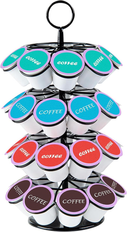 Restaurantware Restpresso 7.8 x 13.7 Inch Coffee Capsule Holder 1 Durable Pod Carousel - Holds 36 K-Cups 360-Degree Rotatable Iron Espresso Pod Organizer 4 Tier Pods Not Included