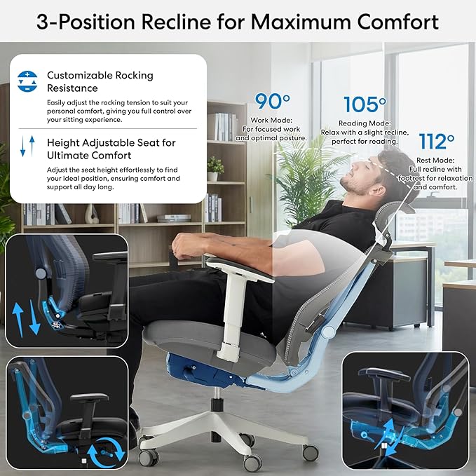 AUTONOMOUS ErgoChair Pro Black Foam Ergonomic Office Chair For Back Pain Relief Adjustable Lumbar Support, Headrest, Big And Tall Home Office Desk Chair Comfy 300 LBS with Swivel Wheels For Long Hours