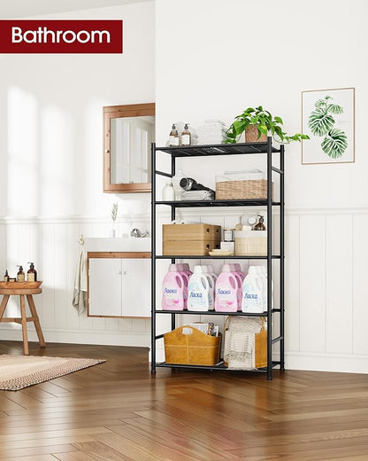 Sakugi Storage Shelves - 5-Tier Metal Storage Shelves with Wall Anchoring Kit & Leveling Feet, Sturdy Steel Shelf Organizer for Kitchen, Laundry Room, Bathroom, 23.6" x 13.7" x 59", Black