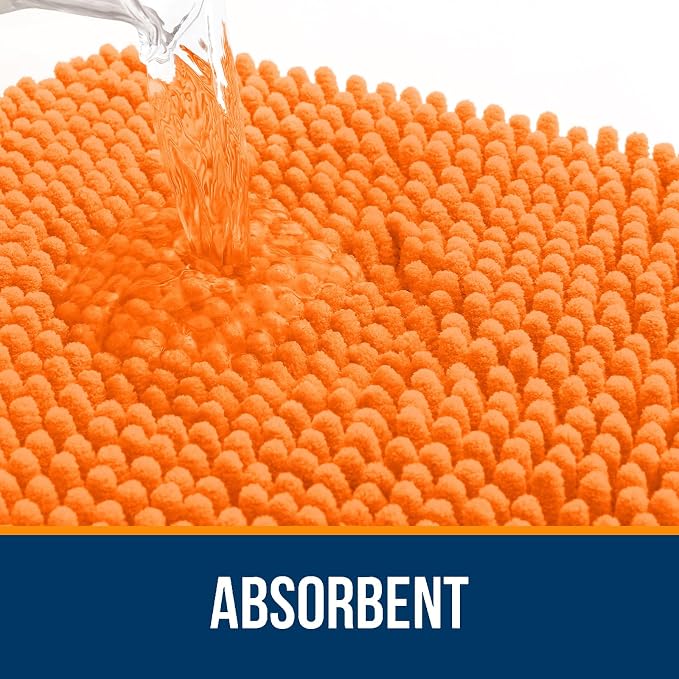 OLANLY Bathroom Rugs 35x24, Extra Soft Absorbent Chenille Bath Rugs, Rubber Backing Quick Dry, Machine Washable Bath Mats for Bathroom Floor, Tub and Shower, Home Decor Accessories, Orange