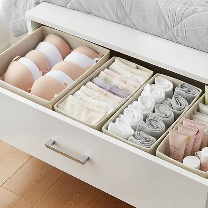Drawer Organizer for Clothes & Underwear - 6-Pack Fabric Storage Bins with Zipper Bottom | Bra Drawer Organizer & Sock Organizer for Dresser - Foldable Baby Clothes Organizer Set, Grey