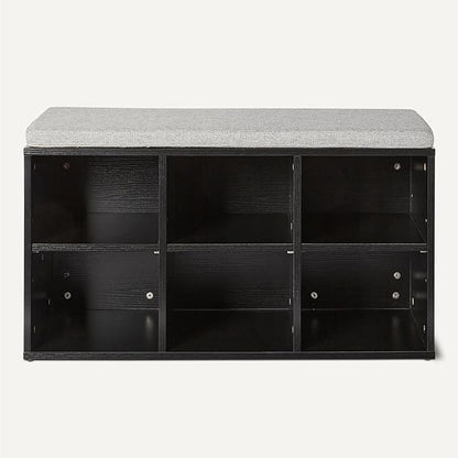 Amazon Basics Shoe Storage Bench with Cushion, 6 Cubbies, Adjustable Storage Shelves, Black