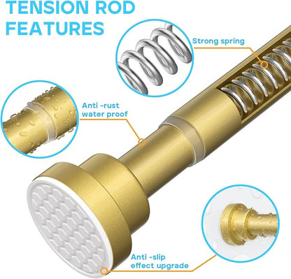 MEXAU 2 Pack Tension Curtain Rod For Window 45-77 Inches Adjustable Expandable Gold Spring Tension Rod Spring Curtain Rods No Drilling Extension Rods Tension Rod for Closet Doorway Kitchen