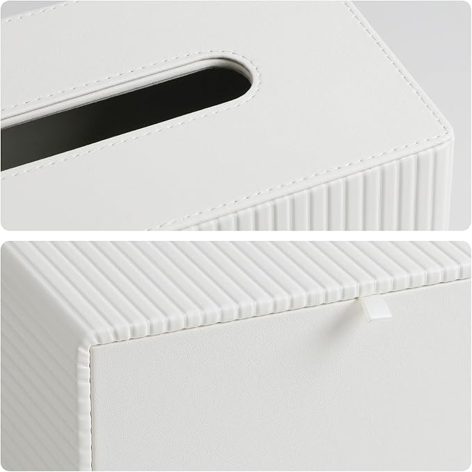 MEIBOOCH PU Leather Tissue Box Cover for 120(3-Ply)/ 160(2-Ply) Count Box of Tissues, Rectangle Tissue Box Holder for Bathroom Bedroom Living Room Office (Ivory Stripe)