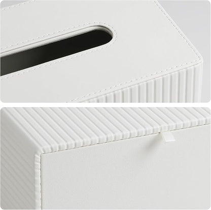 MEIBOOCH PU Leather Tissue Box Cover for 120(3-Ply)/ 160(2-Ply) Count Box of Tissues, Rectangle Tissue Box Holder for Bathroom Bedroom Living Room Office (Ivory Stripe)