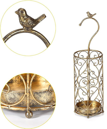 Umbrella Rack Stand,Umbrella Rack for Entryway,Canes Walking Sticks,Cast Iron Bird Handle and Drip Tray (Antique Gold)