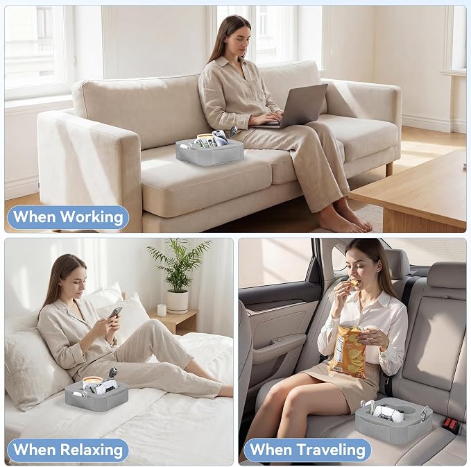 Couch Cup Holder Pillow, Couch Caddy for Drink, Snack, Phone, Remote, Game Controller, Removable and Washable Cup Cozy Pillow, Small Sofa Cup Holder Tray for Bed, Car, Desk, Sofa, Gray