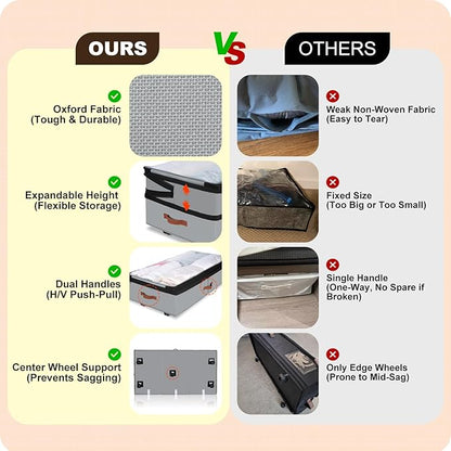2 Pack Under Bed Storage with Wheels, Adjustable-Height Rolling Storage Containers with Clear Lids, 76L XXL Durable Underbed Organizer Bins for Clothes, Shoes, Blankets, Bedroom, Dorm, Closet - Gray