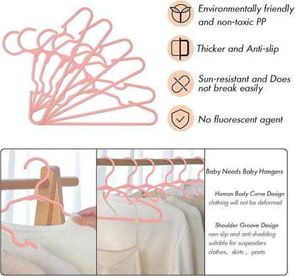 60 Pack Pink Kids Hangers 11.6 Inch - Baby Clothes Hangers for Toddler & Child, Durable Plastic Children's Hangers for Closet, Pants, Coats, Skirts (Non-Slip, Space-Saving)