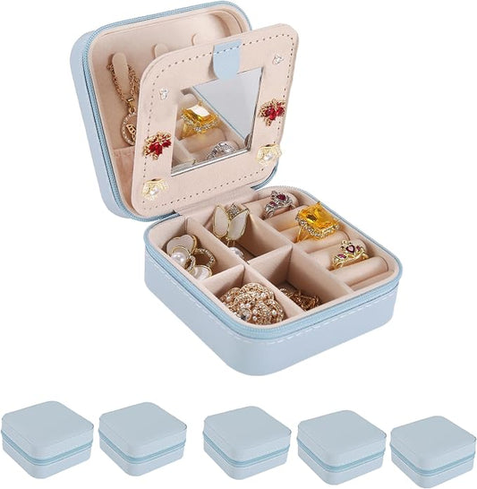 KElofoN Travel jewelry case Travel jewelry box Travel Jewelry Organizer Small Jewelry Organizer Box for Girls Women with Mirror (Sky blue-5)