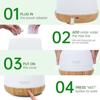 ASAKUKI Essential Oil Diffuser, 300ml Ultrasonic Aromatherapy Oil Humidifier with 7 Colors LED Lights, 2 Mist Mode for Home (Wood Grain)