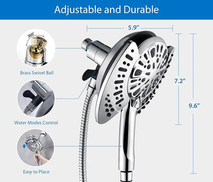 INAVAMZ Shower Head with Handheld High Pressure: Hand Held Shower Head & Rain Shower Head 2-IN-1 Shower Head with 59" Rotatable Stainless Steel Hose, Shower Trim Systems, Sliver 2.5 GPM 23233