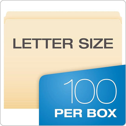 Pendaflex 752 File Folders, Straight Cut, Top Tab, Letter, Manila (Box of 100), Natural (Pack of 5)