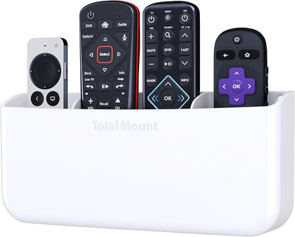 TotalMount Hole-Free Remote Holder – Eliminates Need to Drill Holes in Your Wall (Premium White Holder for 3 or 4 Remotes)