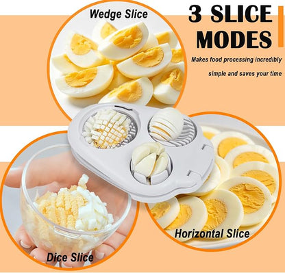 NOVANO 3-in-1 Egg Slicer, Heavy Duty Stainless Steel Egg Cutter | Multi-Mode Egg Dicer with Base, For Hard Boiled Eggs, Multifunctional Kitchen Chopper