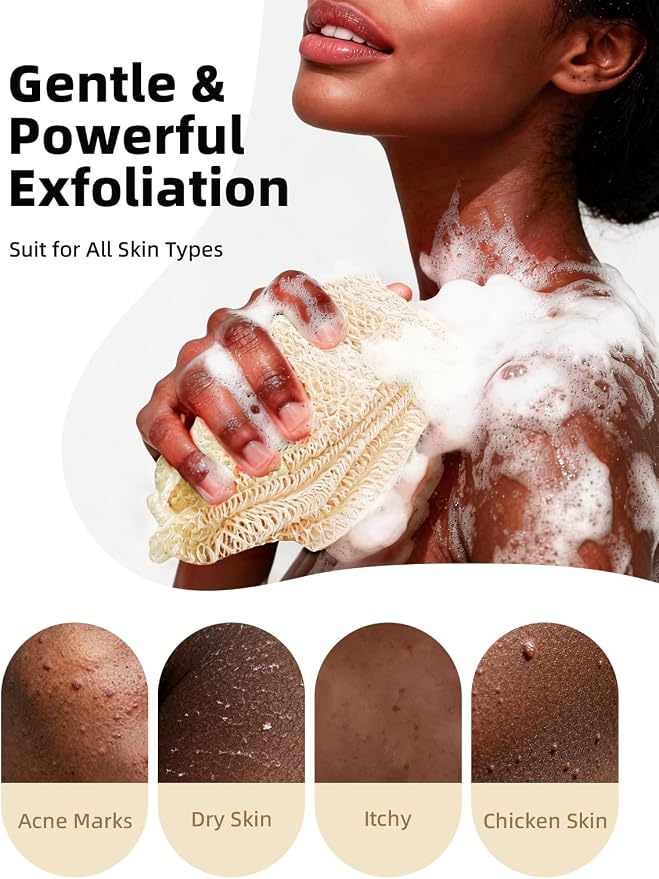 Cleangor 2Pcs African Net Sponge Authentic with Knots - Exfoliating Body | Scrubber for All Skin Types, African Bath Sponge, Wash Cloth, Gentle Exfoliation Shower Rag for Women Daily Use