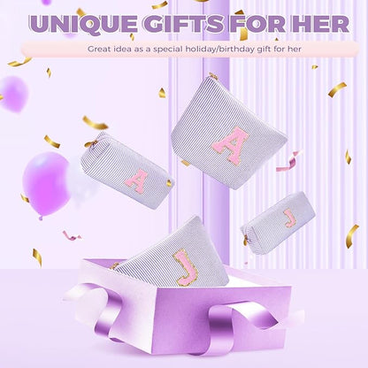 Dance Recital Gifts for Girls - Cosmetic Bag for Teen,Initial Cute Makeup Bag Set for Women,Trendy Pouch for Niece Sister Friend Female Her,Birthday Gifts for Daughter - Lavender,L