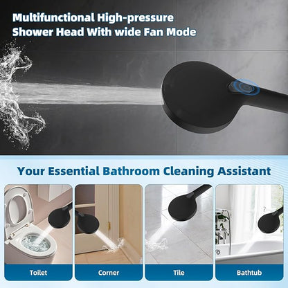 Hibbent All Metal cUPC Certified Shower Head, 12'' High Pressure Rain Shower Head, Handheld Showerhead Combo with 16'' Adjustable Extension Arm, 10 Sprays, 71'' Hose, Showerhead Holder, Matte Black