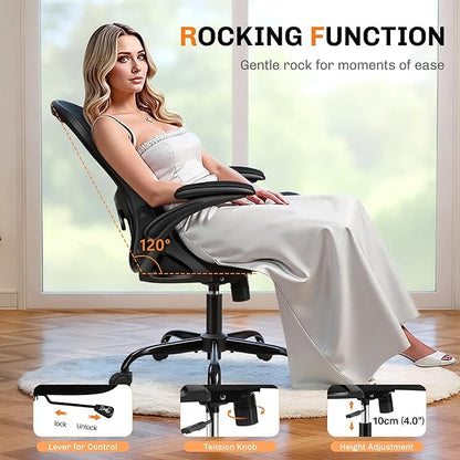 Office Chair, Ergonomic Mesh Desk Chair with Adjustable Lumbar Support & Flip-Up Armrest, Mid Back Computer Chair, Swivel Task Rolling Chair for Home and Office (Black)
