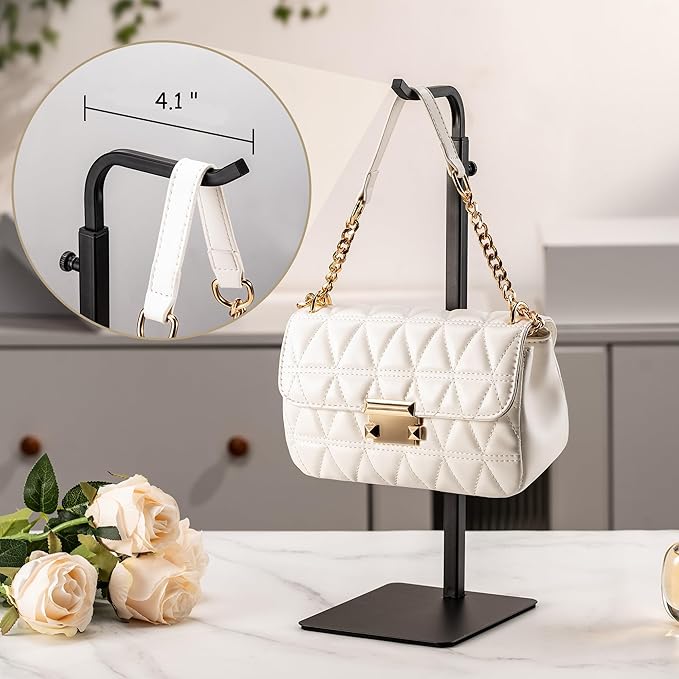 2 Pack Purse Holder Handbag Display Stand: Black Hanger Rack for Bags, Purses, and Wreath, Adjustable Hook Stand for Tabletop, Closet, and Retail Use for Vendors