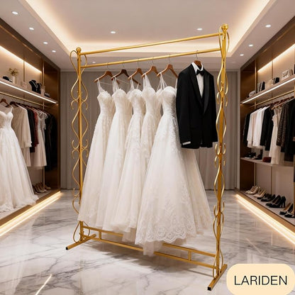 81"Tall Gold Clothing Rack for Hanging Long Dresses Clothes, Garment Racks Wedding Dress Display Stand Shoes Bags Clothes Scarf Organizer Freestanding Garment Rack for Retail Studio Wedding Dress