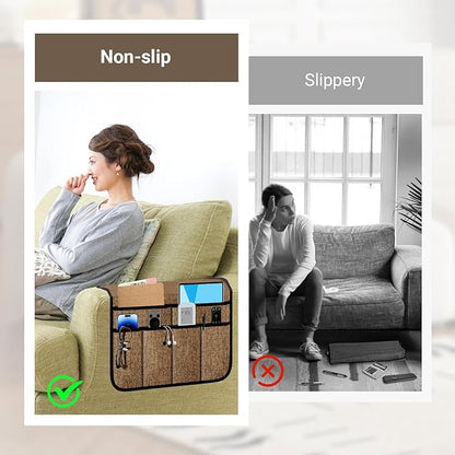 Armchair Caddy & Remote Control Holder for Couch & Recliner | Non-Slip Armrest Organizer with 6 Pockets for TV Remote, Phone, Tablet, Magazine & More, 19 x 35 Inches, Chocolate