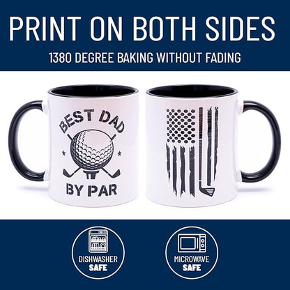 Golf Gifts for Dad 11oz Ceramic Mug, Best Dad by Par Mug, Funny Golf Gift for Men, Husband, Gifts for Father’s Day, Birthday (Design 1)