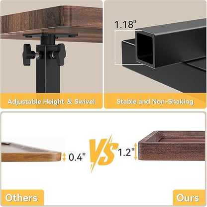 C Table End Table Adjustable Height, 360°Swivel TV Tray Table for Small Spaces, Couch Tables That slide under, C Shaped Side Tables living room and bedroom for Sofa, Bed,Chair, Snack (2, Walnut Brown)