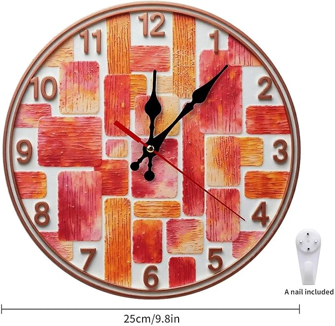 Wall Clock, Abstract Non Ticking Wall Clocks Battery Operated, Copper Wooden Wall Clocks for Kitchen, Living Room, Bedroom, Office, Bathroom Decorative 10 Inch