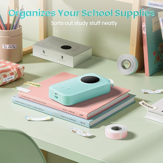 Phomemo Label Maker Machine with Tape, D30 Portable Mini Label Printer, Small Bluetooth Label Makers Handheld Thermal Sticker, Multiple Templates Fonts Icon Custom Name Label for Home Kids, School