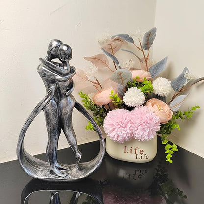 Couple Sculptures for Home Decor, Anniversary Statue Gifts, Hugging Couple Figurines, Modern Romantic Sculptures for Living Room, Bedroom, Office Decor (Silver)