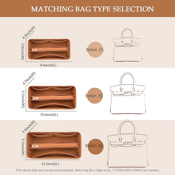 Purse Organizer Insert For Birkin 25 Bag, Felt Insert Organizer With Zipper, Large Capacity,Women’s Handbags Shaper (25,Orange)