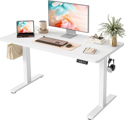 TIQLAB Electric Standing Desk, Adjustable Height Stand up Desk, 55 * 24 Inches Sit Stand Home Office Table with Splice Board, White