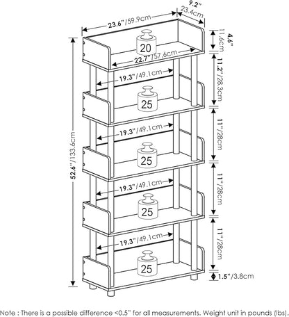 Furinno TURN-N-TUBE 4-Tier Display Shelf, Storage Shelves, Book Shelf, Open Shelves with Rounded Corner Top Edges, for Organization and Storage, Living Room, Home Office, French Oak