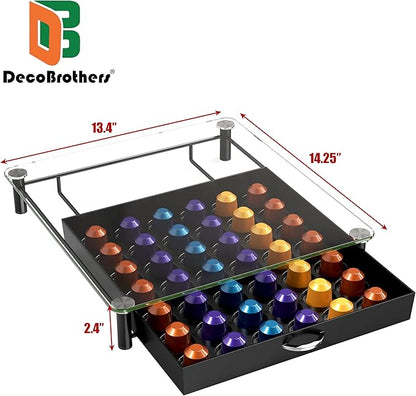 DecoBrothers Tempered Glass Coffee Pod Drawer Compatible with Nespresso Original Line, 42 Capsules
